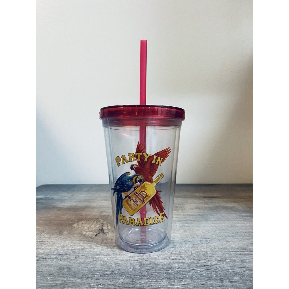 Margaritaville Party In Paradise Parrot Tumbler Cup 450ml Red Lid Straw